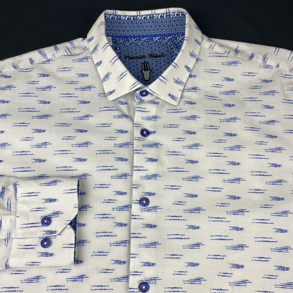 Visconti Black Shirt Mens Large White w/Blue Graphic Print Regular Fit